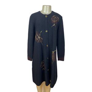 Steve Fabrikant Black Long Dress With Button Front & Gold Embellished Size M